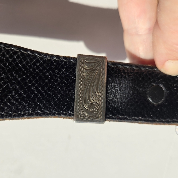 Sterling Silver & Snake Belt Size 38 Karung Herb Ltd Vtg Black Western Made USA - Picture 2 of 16